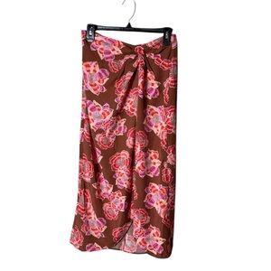 Loft Floral Hawaiian Faux Wrap Maxi Skirt Size 6 Beachy Tropical Pink Coastal